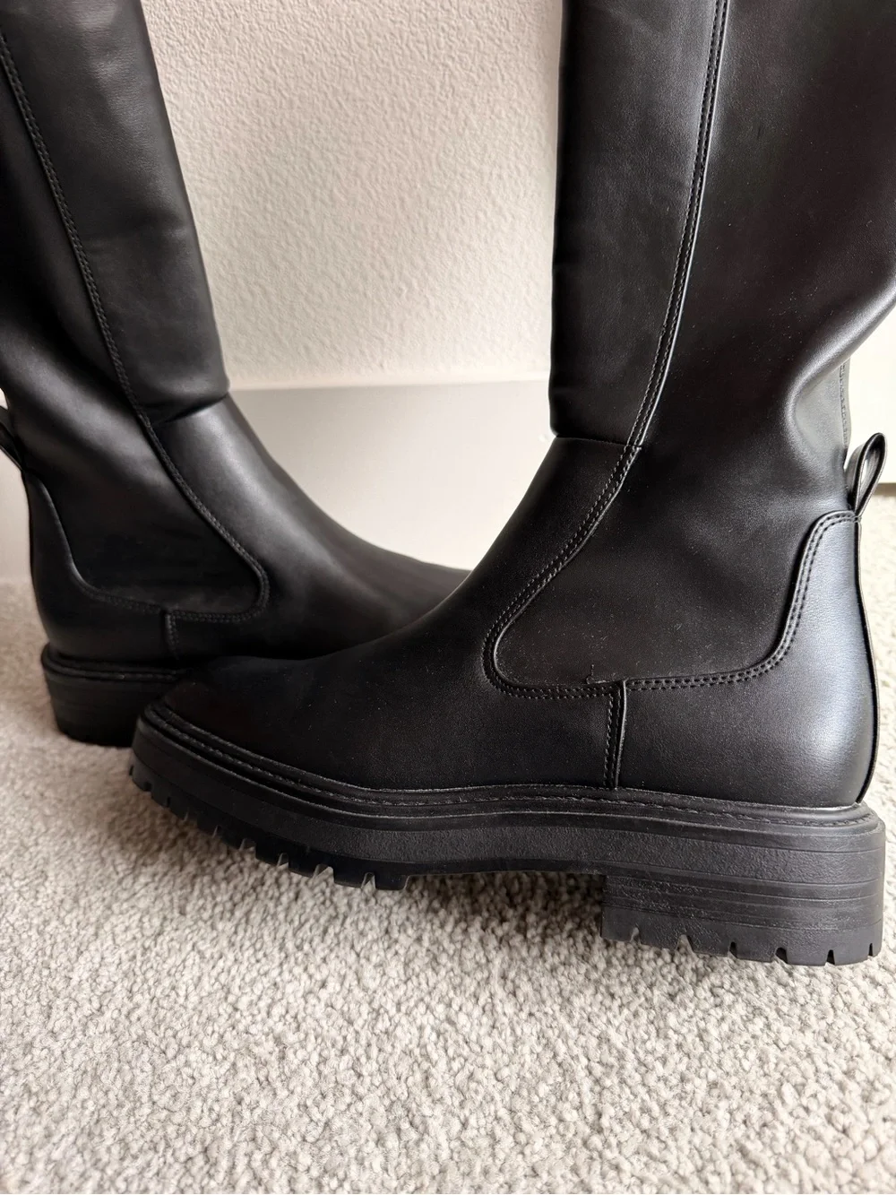 ZARA Black Knee High Lug Sole Boots (EUR 37)
